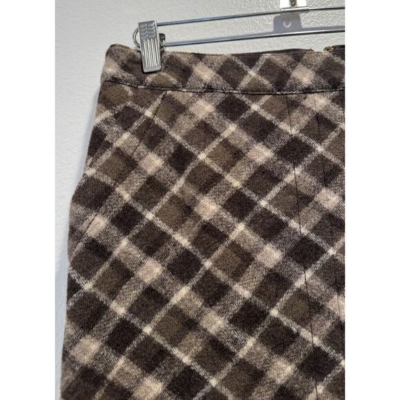 Tory Burch Size Medium 100% Brown Wool Blend Pencil Skirt Plaid Print Lined READ - Picture 3 of 13
